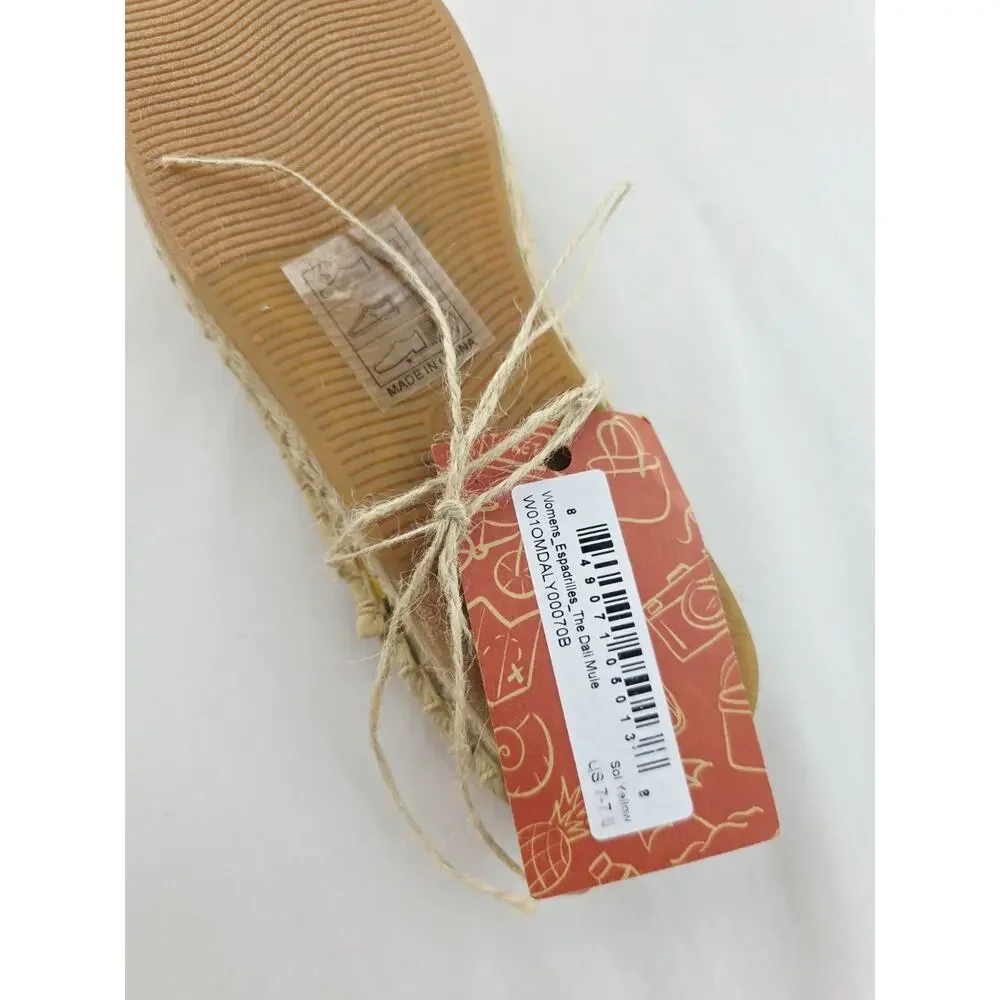 New! Soludos The Dali Mule Espadrille Womens 7/7.5 Sol Yellow Slip On